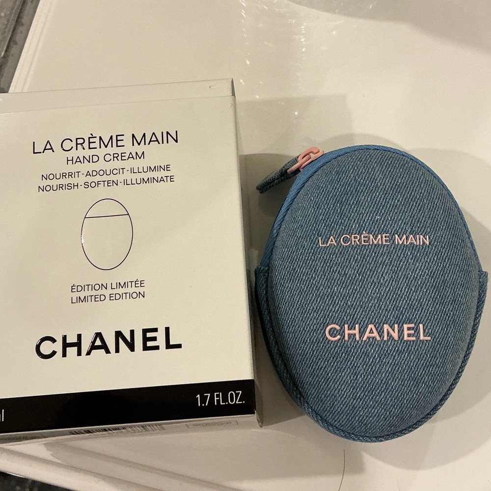 Chanel denim limited edition spring hand creme with pouch, new in box
